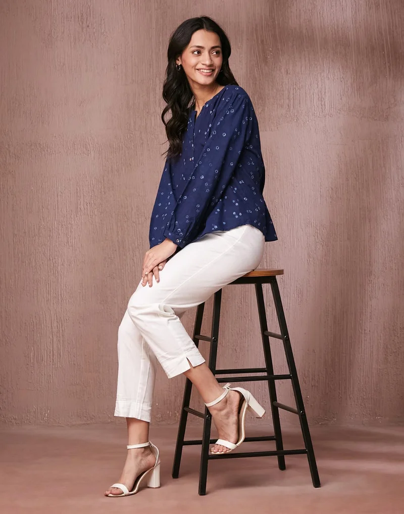 Fabindia Indigo Cotton Bandhani Top