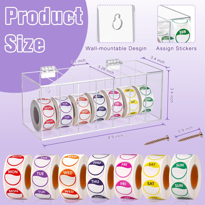 DLUGOPIS 3500 PCS 7 Days of The Week Stickers 1 Inch Sticker Roll Dispenser Holder Acrylic Day Dot Dispenser Food Date Labels Stickers Monday to Sunday for Kitchen Restaurant Expiration Date - Image 2