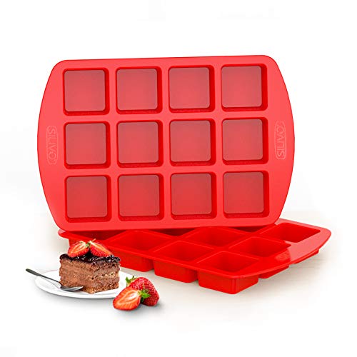 SILIVO Silicone Brownie Pan with Dividers - 2 Pack 12-Cavity Non-Stick Silicone Molds for Brownie Bites, Fudges and Minecraft Cakes - Image 1