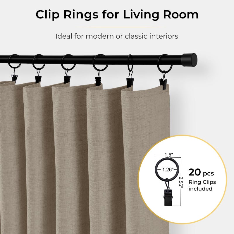 INOVADAY 100% Blackout Curtains for Bedroom, Black Out Curtains 96 Inch Long, Clip Rings Linen Blackout Drapes, Thermal Insulated Room Darkening for Living Room, 2 Panels - Earthy Beige,W50xL96 - Image 3