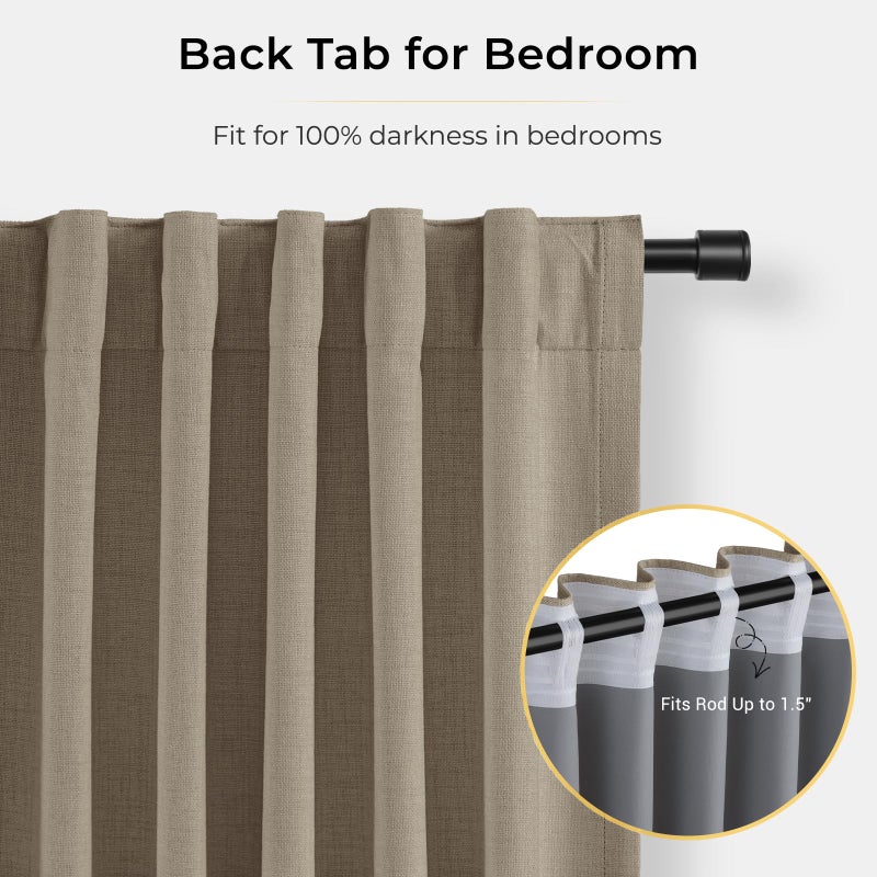INOVADAY 100% Blackout Curtains for Bedroom, Black Out Curtains 96 Inch Long, Clip Rings Linen Blackout Drapes, Thermal Insulated Room Darkening for Living Room, 2 Panels - Earthy Beige,W50xL96 - Image 4