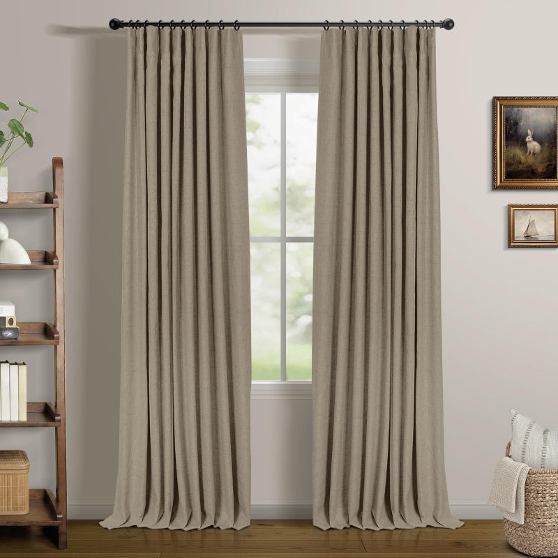 INOVADAY 100% Blackout Curtains for Bedroom, Black Out Curtains 96 Inch Long, Clip Rings Linen Blackout Drapes, Thermal Insulated Room Darkening for Living Room, 2 Panels - Earthy Beige,W50xL96 - Image 1