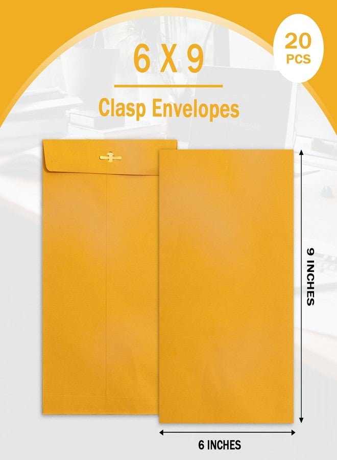 Goefun 6x9 Clasp Envelopes - 20 Pack, Goefun Brown Yellow Manila Envelopes 6x9, 100GSM Heavy Kraft Paper, for Mailing - Image 2