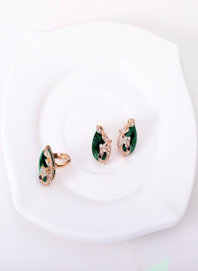 Ezing Women's Gold Plated Teardrop Crystal Necklace, Rings and Earrings Jewelry Set (green) - Image 4