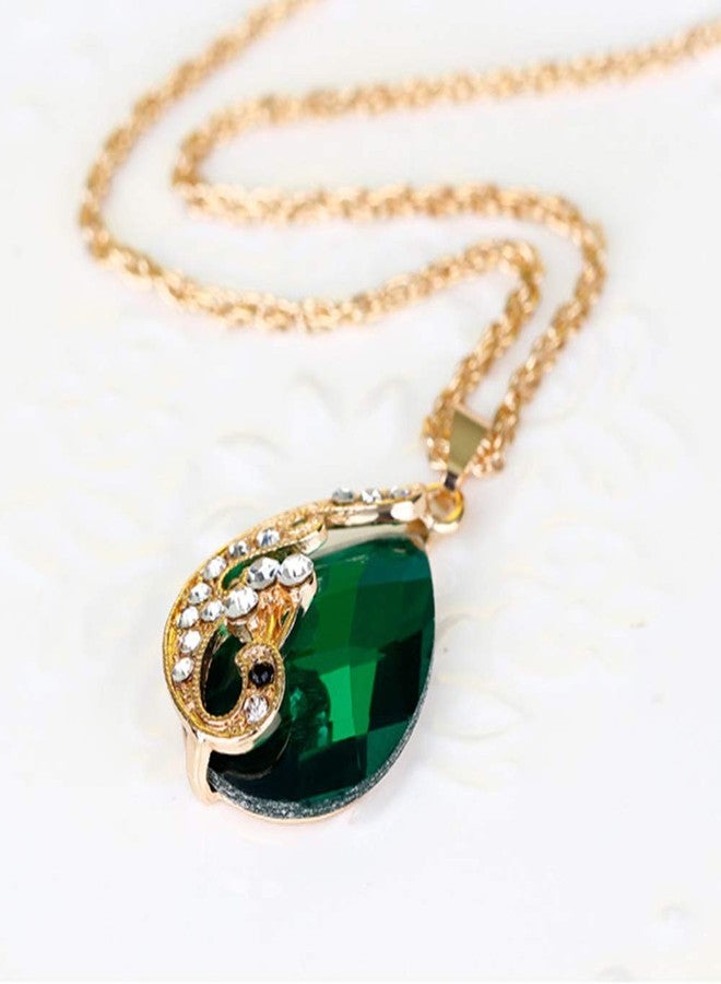 Ezing Women's Gold Plated Teardrop Crystal Necklace, Rings and Earrings Jewelry Set (green) - Image 2