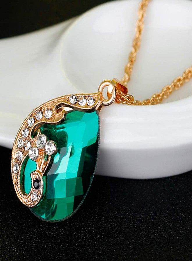 Ezing Women's Gold Plated Teardrop Crystal Necklace, Rings and Earrings Jewelry Set (green) - Image 5