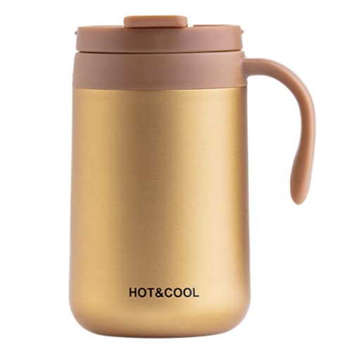 Leeonz® Coffee Mug with Handle, Vacuum Insulated Camping Mug with Lid, Double Wall Stainless Steel Travel Tumbler Cup, Coffee Thermos Outdoor (500ML, Gold) - Image 1