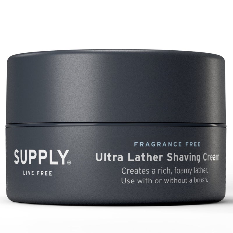 SUPPLY Ultra Lather Shaving Cream Fragrance Free  Hypoallergenic Formula for Men  34 Oz Jar  Naturally Soothes and Protects Guards Against Razor Burn and Irritation