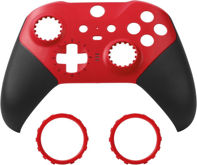 طقم غطاء أمامي بديل وغطاء الهيكل الأمامي لإصلاح وإكسسوارات لوحدة التحكم Xbox One Elite Series 2، يشمل حلقات عصا التحكم (أحمر) مؤقت ومشروع طويل - Image 1