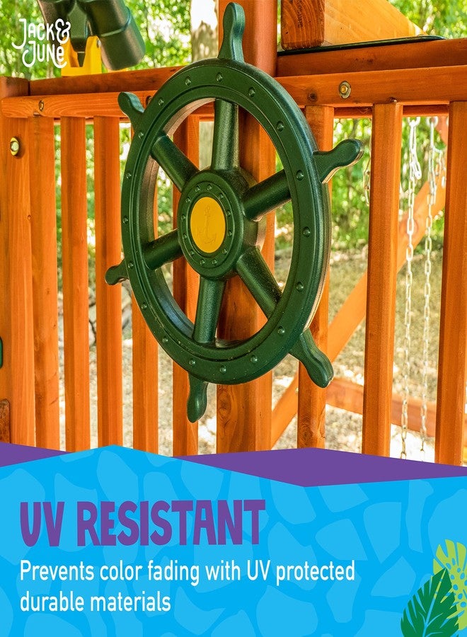 Jack and June Yellow and Green Captain Ship Wheel Swing Set Accessory for Any Playset - Image 3