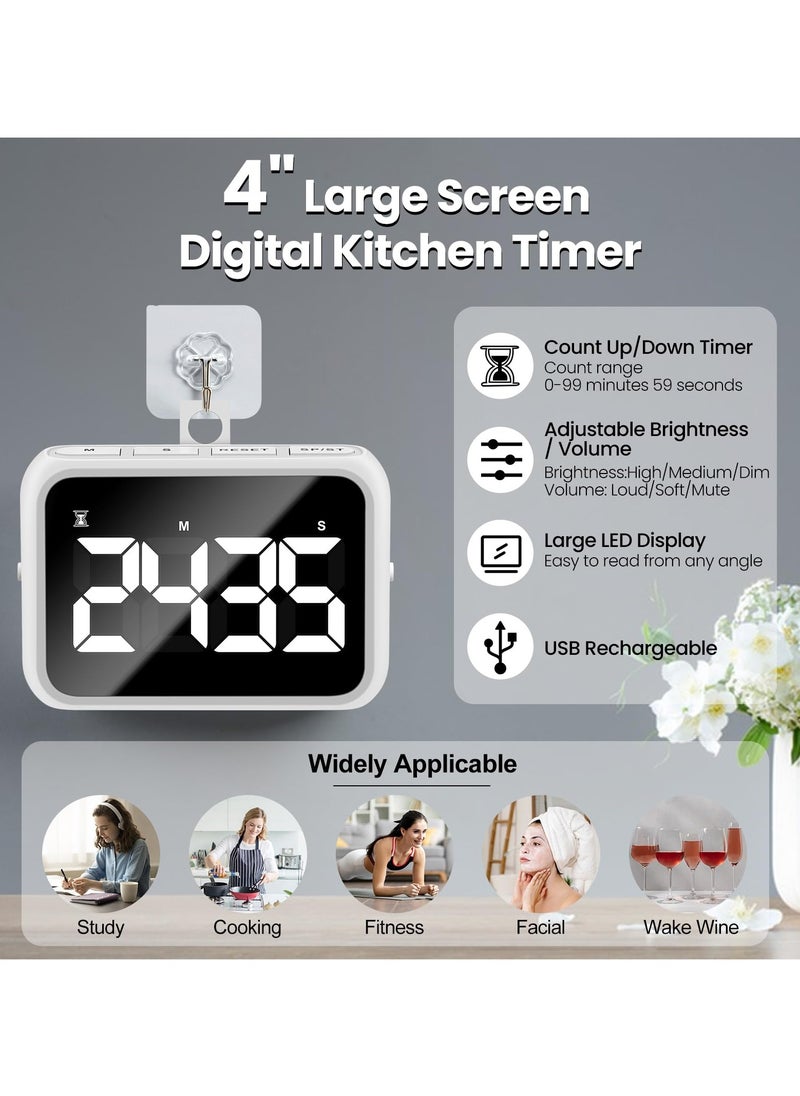 SYOSI - Kitchen Timer Loud Digital, USB Rechargeable with Large LCD Display & Adjustable Loud Alarm, Digital Timer, Egg Timer, Kitchen Timers for Cooking, Timer for Kids, Ideal Magnetic TimerDesk Timer - Image 1