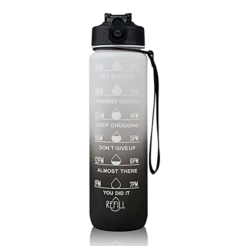 XXSSIER Motivational Time Marker 1 Litre Leakproof Durable Non-Toxic Drinking Water Bottle for Office, Gym, Fitness Sports Sipper (Black & White, Plastic) - Image 1