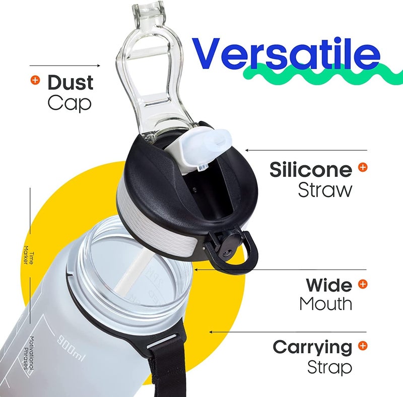 XXSSIER Motivational Time Marker 1 Litre Leakproof Durable Non-Toxic Drinking Water Bottle for Office, Gym, Fitness Sports Sipper (Black & White, Plastic) - Image 2