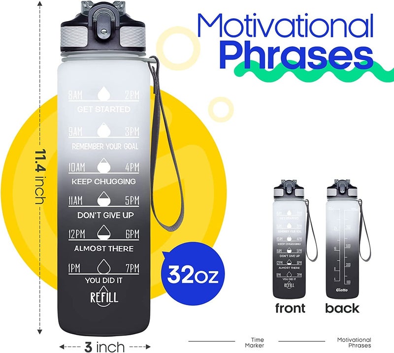 XXSSIER Motivational Time Marker 1 Litre Leakproof Durable Non-Toxic Drinking Water Bottle for Office, Gym, Fitness Sports Sipper (Black & White, Plastic) - Image 3