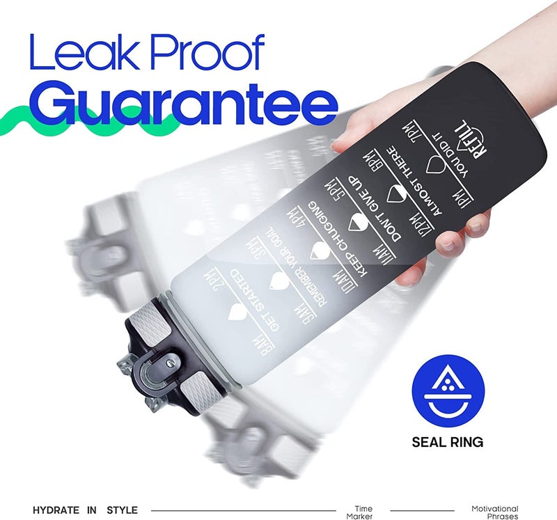 XXSSIER Motivational Time Marker 1 Litre Leakproof Durable Non-Toxic Drinking Water Bottle for Office, Gym, Fitness Sports Sipper (Black & White, Plastic) - Image 5