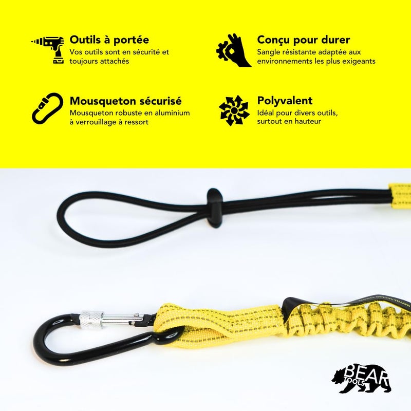 BearTOOLS Tool Lanyard with Buckle Strap – Clip Bungee Cord – Heavy Duty Screw Locking Carabiner – Fall Protection and Safety – Adjustable Loop End – Tough Tether – Construction - 0923YS (3 Pack) - Image 3