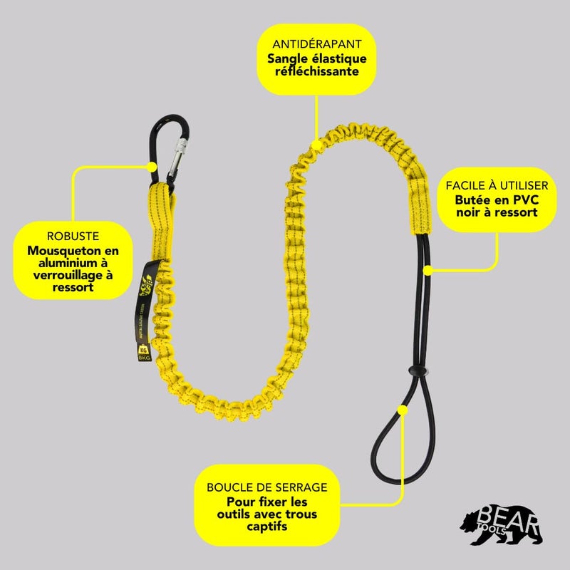 BearTOOLS Tool Lanyard with Buckle Strap – Clip Bungee Cord – Heavy Duty Screw Locking Carabiner – Fall Protection and Safety – Adjustable Loop End – Tough Tether – Construction - 0923YS (3 Pack) - Image 4