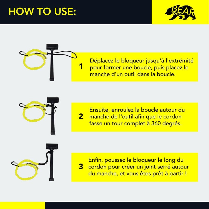 BearTOOLS Tool Lanyard with Buckle Strap – Clip Bungee Cord – Heavy Duty Screw Locking Carabiner – Fall Protection and Safety – Adjustable Loop End – Tough Tether – Construction - 0923YS (3 Pack) - Image 5