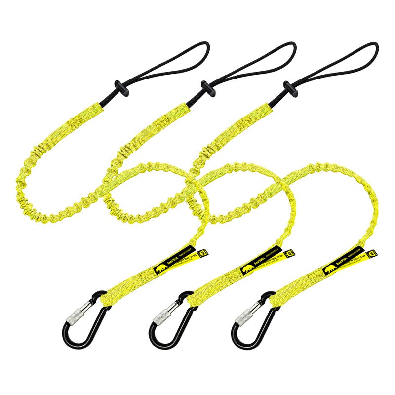 BearTOOLS Tool Lanyard with Buckle Strap – Clip Bungee Cord – Heavy Duty Screw Locking Carabiner – Fall Protection and Safety – Adjustable Loop End – Tough Tether – Construction - 0923YS (3 Pack) - Image 1