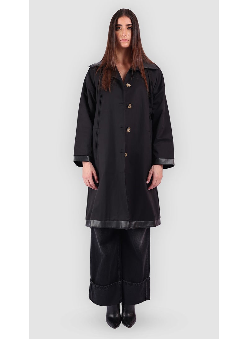 KYVELi Classic Relaxed Fit Long Coat- Black - Image 2