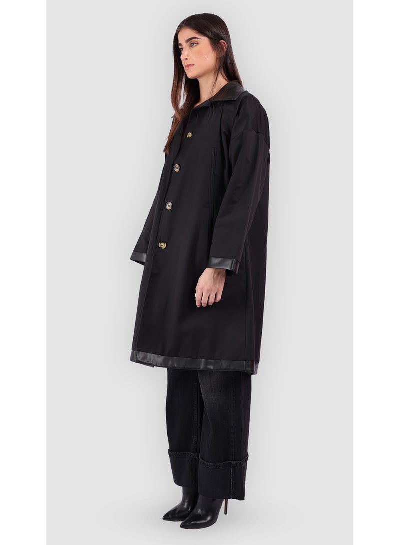 KYVELi Classic Relaxed Fit Long Coat- Black - Image 3