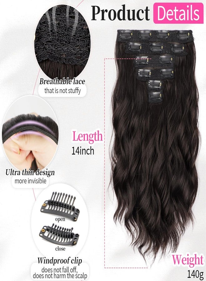 KooKaStyle 6PCS 14 Inch Short Hair Extensions Wavy Curly Clip in Extensions for Women - Dark Brown Synthetic Hairpieces for Daily Chic Look - Image 2