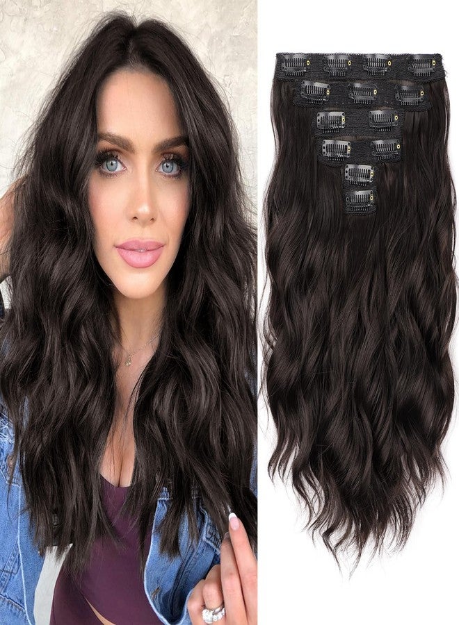 KooKaStyle 6PCS 14 Inch Short Hair Extensions Wavy Curly Clip in Extensions for Women - Dark Brown Synthetic Hairpieces for Daily Chic Look - Image 1