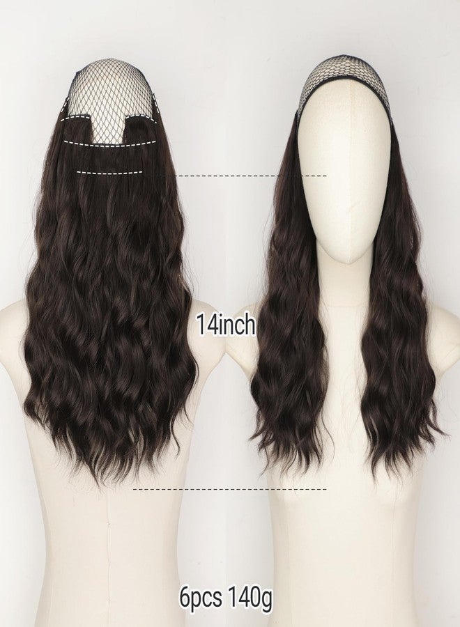 KooKaStyle 6PCS 14 Inch Short Hair Extensions Wavy Curly Clip in Extensions for Women - Dark Brown Synthetic Hairpieces for Daily Chic Look - Image 4