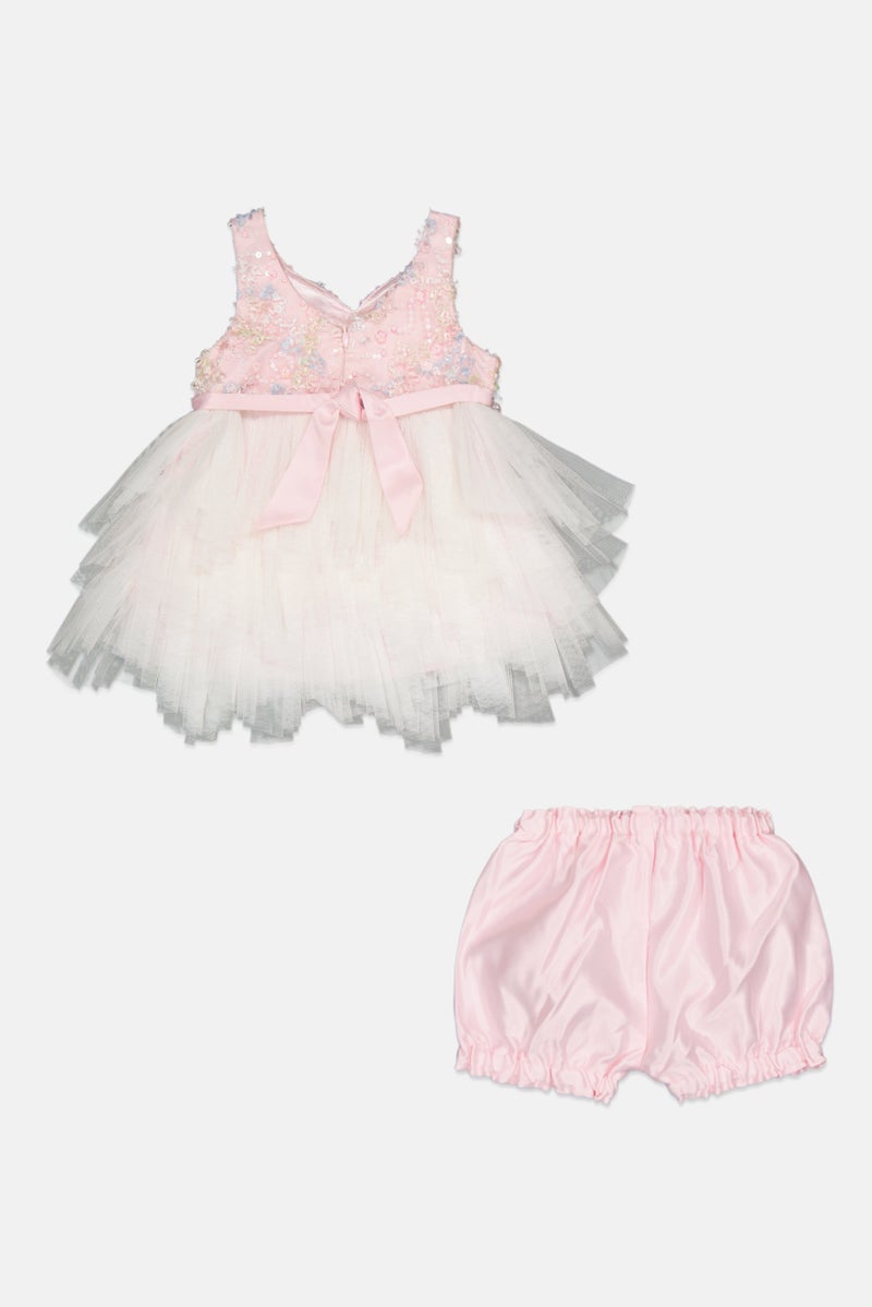 american Princess Toddlers Girl 2 Pieces Textured Party Dress And Short, Multicolor  - Image 2