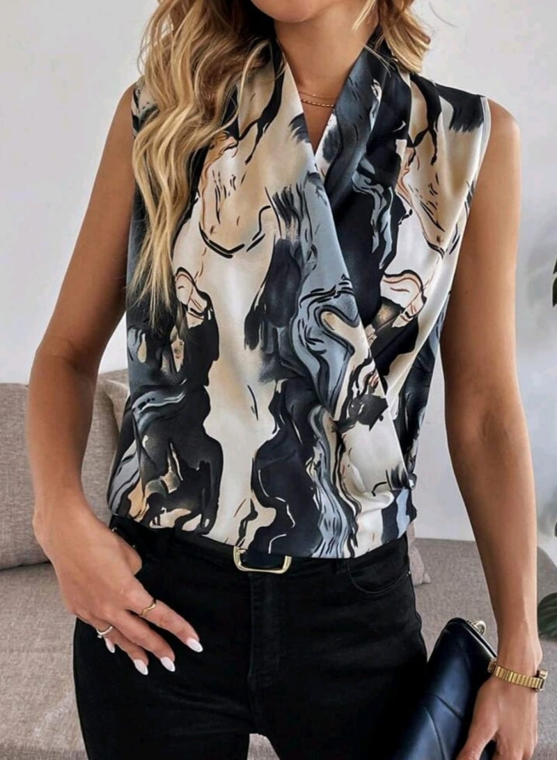 Shein SHEIN Clasi Women's Elegant Marble Printed Sleeveless Ruched Blouse  - Image 2