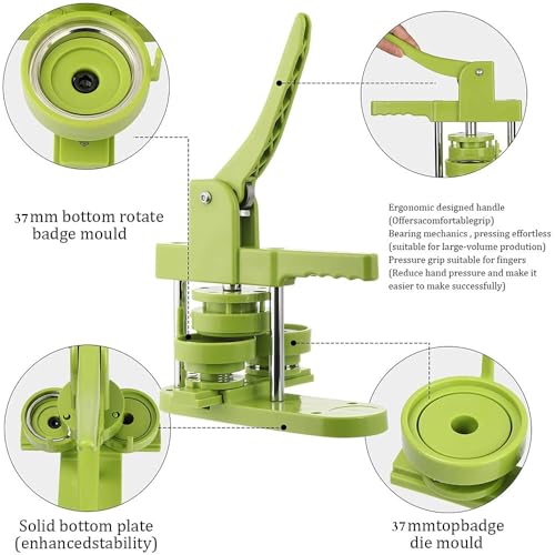 Onetuon Button Badge Maker Machine kit 37mm (1-1/2 inch) DIY Pin Button Maker Press Machine Badge Punch Press with Free 100pcs Button Parts&Pictures&Circle Cutter (1-1/2INCH (37MM)) - Image 5