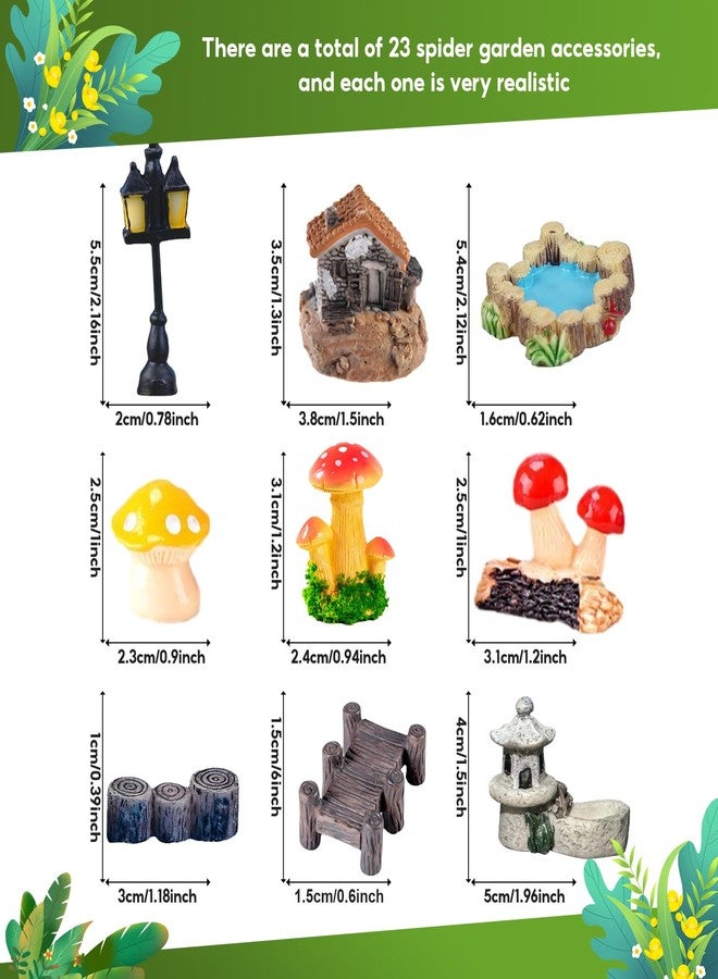 Julang 23 Pcs Fairy Garden Miniatures Jumping Spider Enclosure Accessories, Mini Bridge Fence Pond Street Lamps Mushroom Lawn Figurines Garden Decorations for Jumping Spider Habitat - Image 2