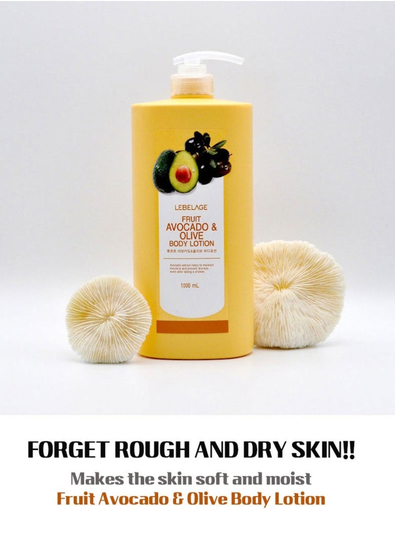 Lebelage Korean product LEBELAGE FRUIT AVOCADO & OLIVE BODY LOTION Avocado extract helps to maintain. moisture and prevent dryness even after taking a shower 1000 mL/33.81 fl.oz.  - Image 3