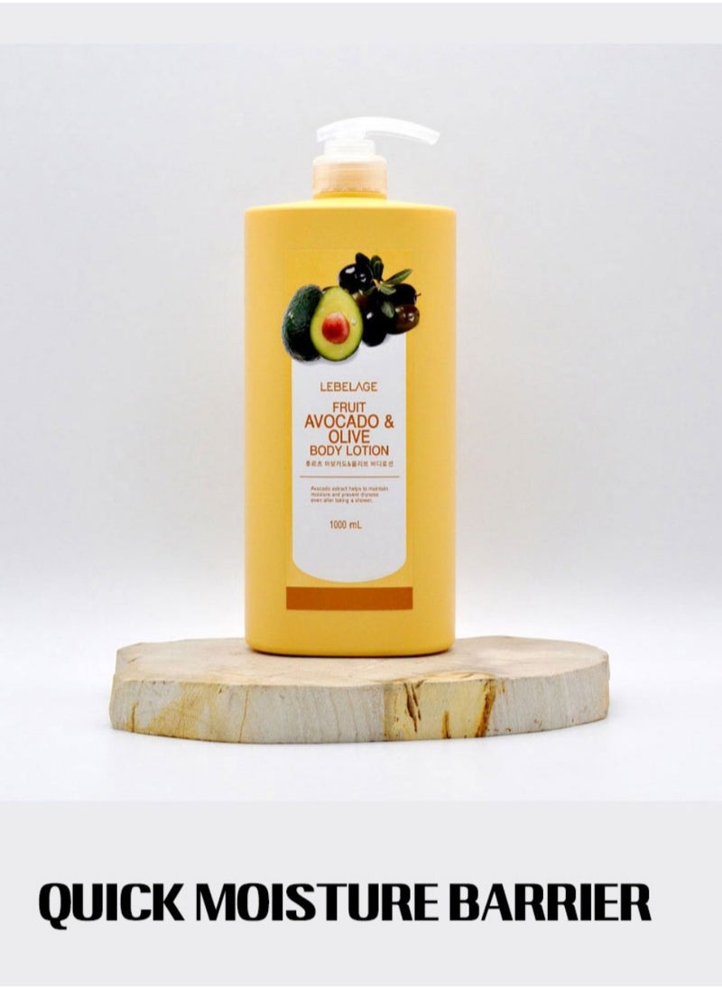 Lebelage Korean product LEBELAGE FRUIT AVOCADO & OLIVE BODY LOTION Avocado extract helps to maintain. moisture and prevent dryness even after taking a shower 1000 mL/33.81 fl.oz.  - Image 4