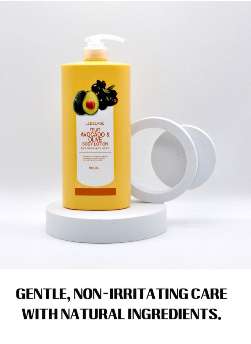 Lebelage Korean product LEBELAGE FRUIT AVOCADO & OLIVE BODY LOTION Avocado extract helps to maintain. moisture and prevent dryness even after taking a shower 1000 mL/33.81 fl.oz.  - Image 5