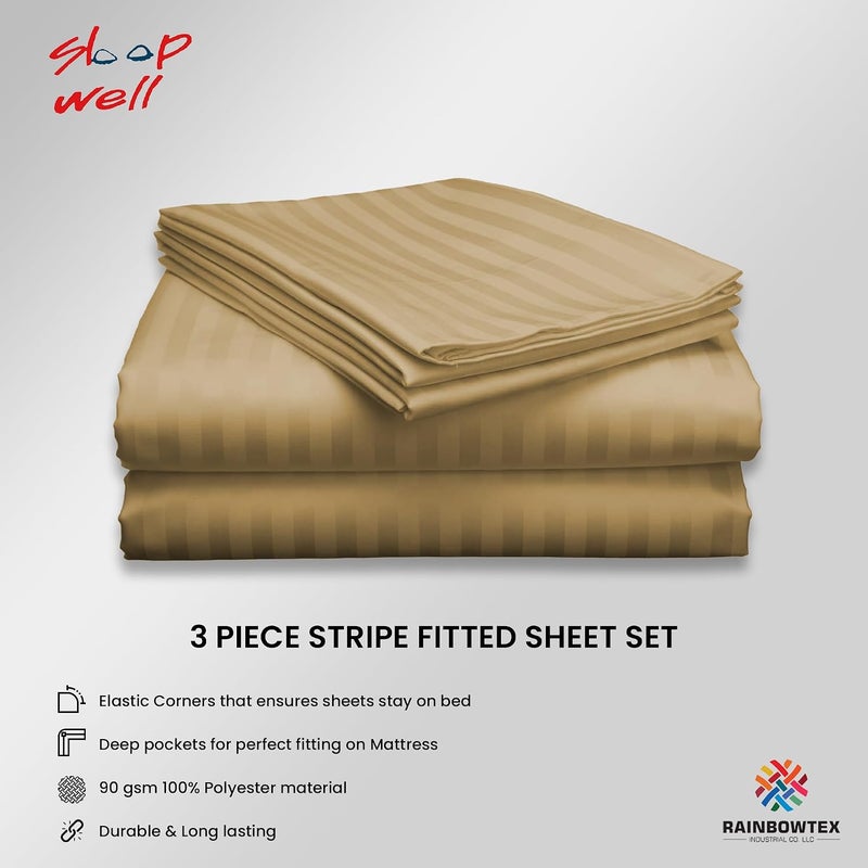 سليب ويل ملاء متناسب من القطن الدقيق مزين بخطوط، مع مجموعة من أغطية الوسائد - 150x200+17 سم (لون بيج) - Image 2