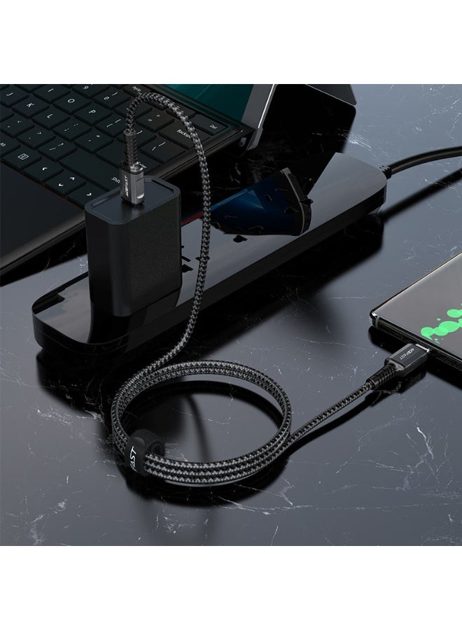 أسيفاست كابل بيانات الشحن C1-03 من USB-C إلى USB-C، شحن سريع 60 وات، موصلات من سبائك الألومنيوم بطول 1.2 متر - أسود - Image 5