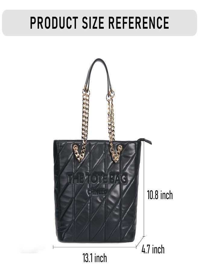 Chinllo Tote Bag for Women, Medium Top Handle Handbags Purse, Black-quilted, Large - Image 3
