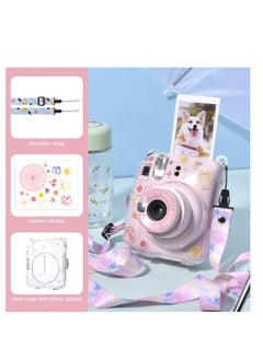 Mmmon Clear Case Compatible with Fuji Instax Mini 12/Polaroid Mini 12 Camera,Hard PVC Mini 12 Case with Photos Pocket(Store 10 Photos)with Shoulder Strap and Camera Sticker(Pink)  - Image 2