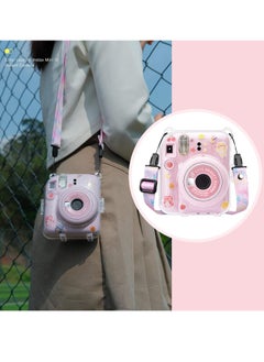 Mmmon Clear Case Compatible with Fuji Instax Mini 12/Polaroid Mini 12 Camera,Hard PVC Mini 12 Case with Photos Pocket(Store 10 Photos)with Shoulder Strap and Camera Sticker(Pink)  - Image 3