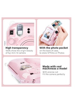 Mmmon Clear Case Compatible with Fuji Instax Mini 12/Polaroid Mini 12 Camera,Hard PVC Mini 12 Case with Photos Pocket(Store 10 Photos)with Shoulder Strap and Camera Sticker(Pink)  - Image 4