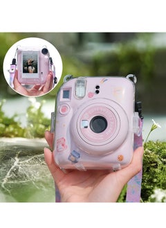 Mmmon Clear Case Compatible with Fuji Instax Mini 12/Polaroid Mini 12 Camera,Hard PVC Mini 12 Case with Photos Pocket(Store 10 Photos)with Shoulder Strap and Camera Sticker(Pink)  - Image 5