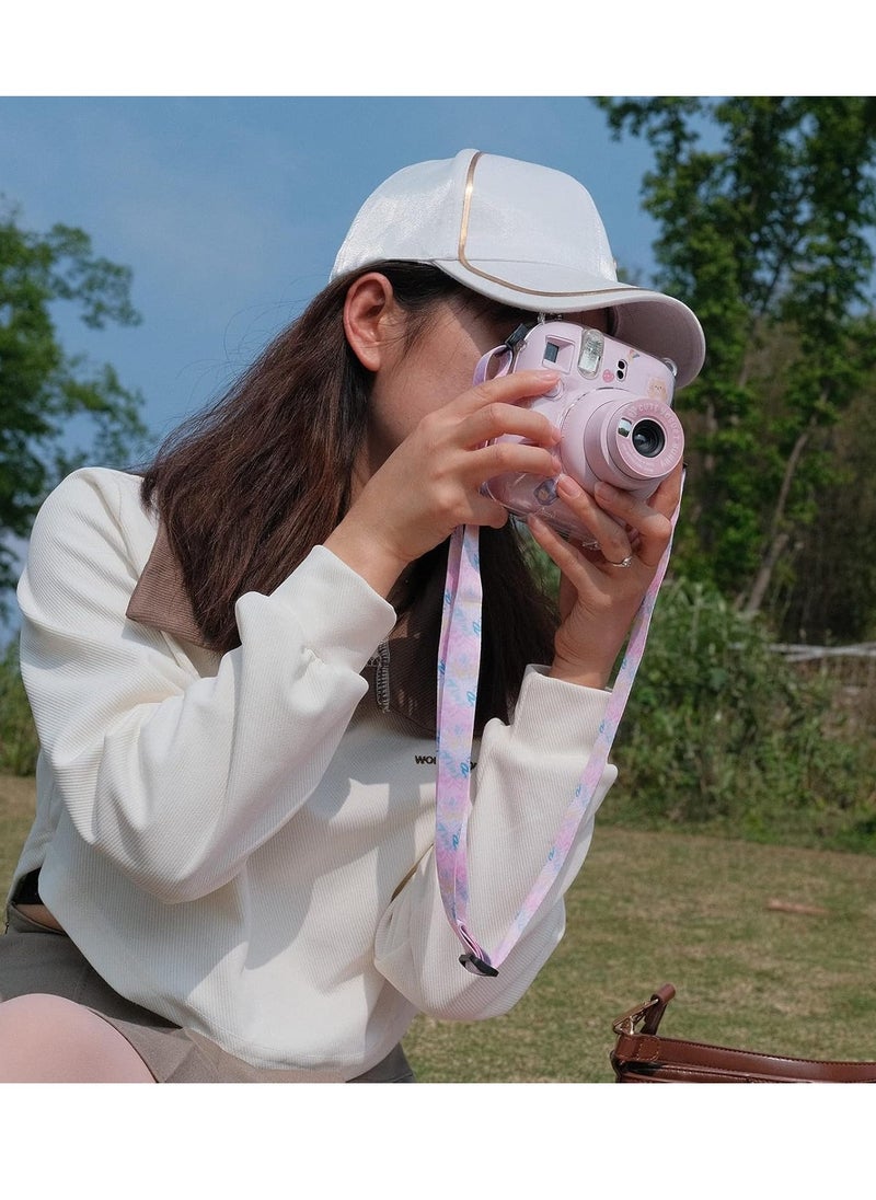 Mmmon - Clear Case Compatible with Fuji Instax Mini 12/Polaroid Mini 12 Camera,Hard PVC Mini 12 Case with Photos Pocket(Store 10 Photos)with Shoulder Strap and Camera Sticker(Pink) - Image 1