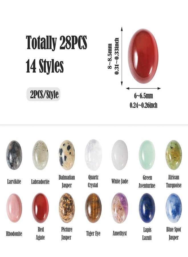KISSITTY 28Pcs Gemstone Cabochons 14 Styles 6×8mm Round Oval Gemstones Cabochon Semi-Precious Natural Gems Crystal Stones Cabochons for Jewelry Making Bracelet Necklace Earring Pendant - Image 3