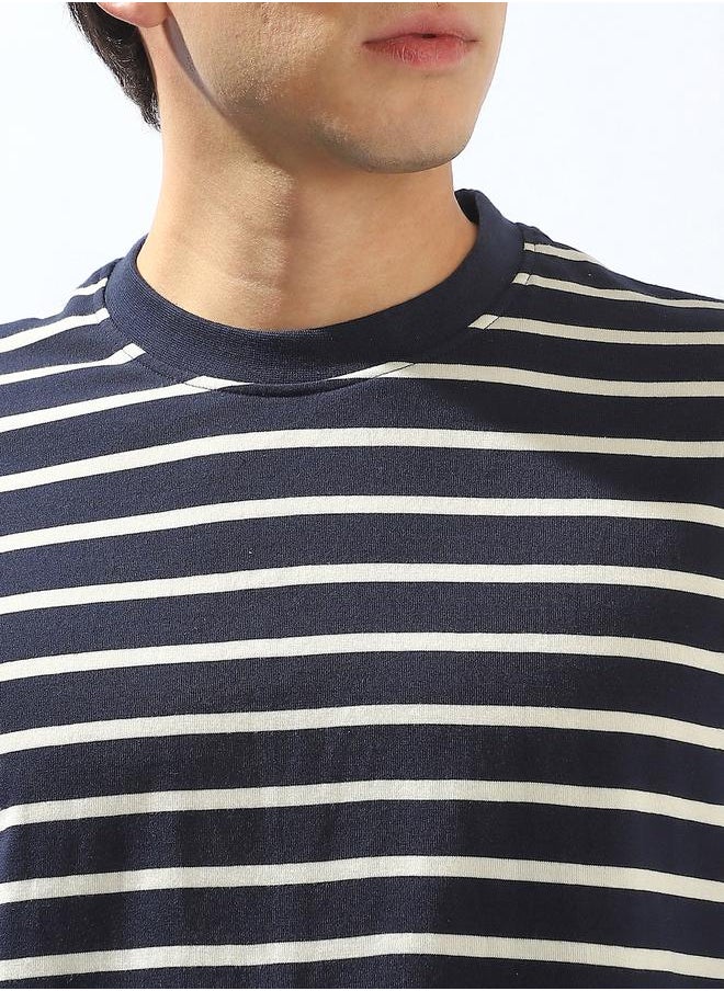 HIGH STAR Men's Multicolour 100% Cotton Striped Relaxed T-Shirt  - Image 5
