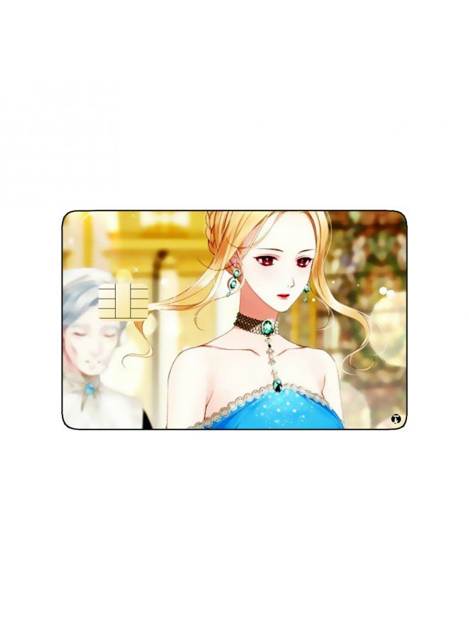 RKN PRINTED BANK CARD STICKER Beautiful Girl Drawing With Blue Dress - Image 1