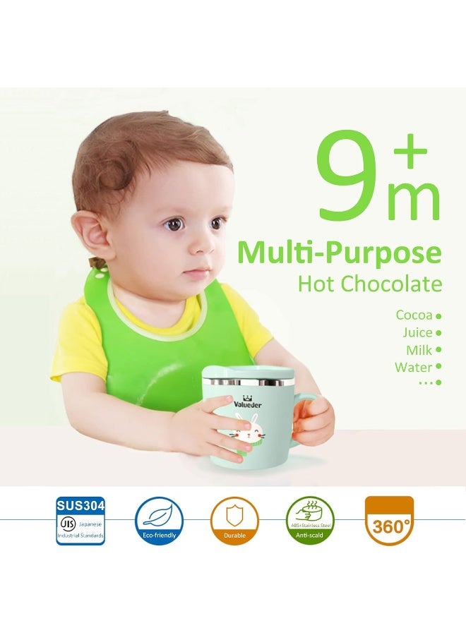 Valueder Baby Cute Mug Cup with Lid, 7oz Anti Scald Stainless Steel Cup with Lid for Kids (Light Green) - Image 2