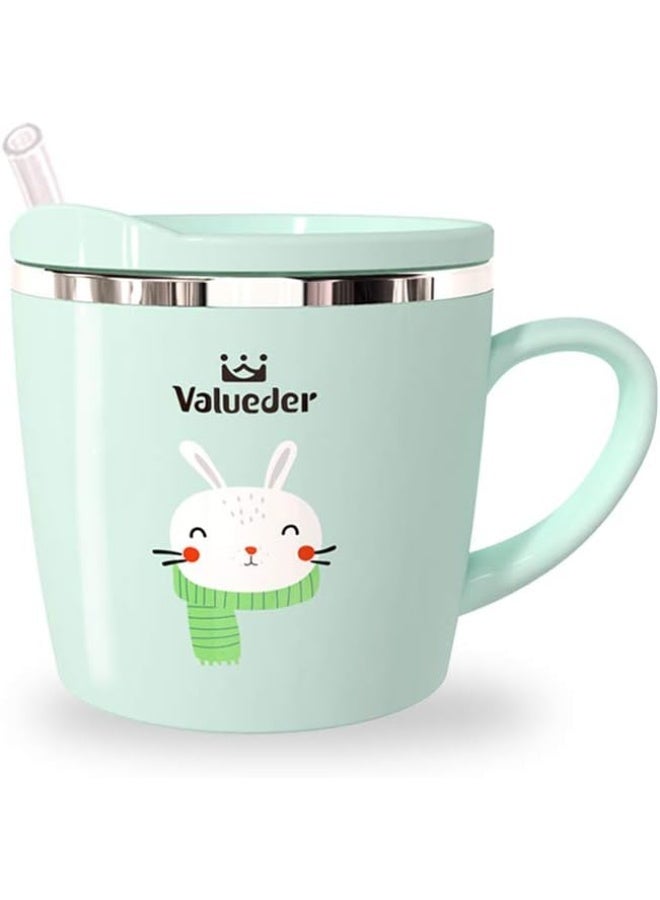 Valueder Baby Cute Mug Cup with Lid, 7oz Anti Scald Stainless Steel Cup with Lid for Kids (Light Green) - Image 1