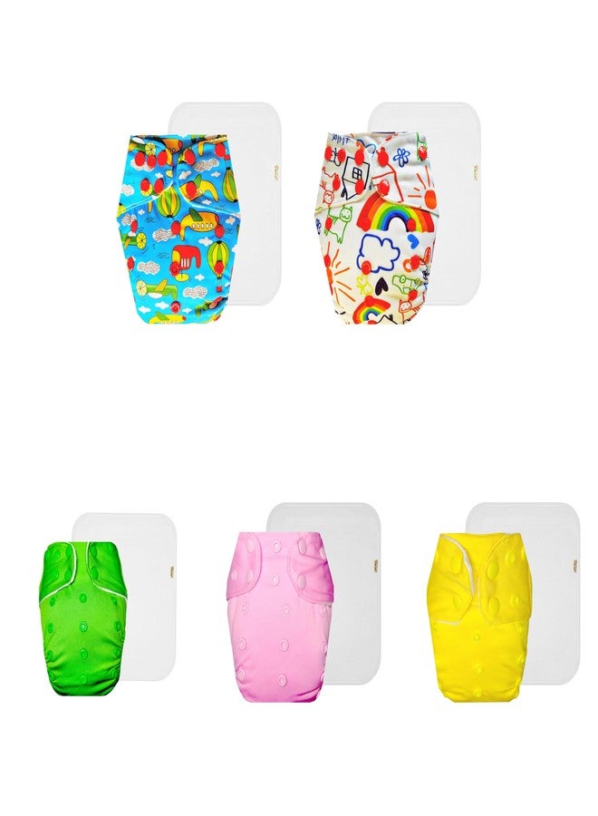 Dumbledo Premium Cloth Diaper with Cotton Insert (Pack of 5) | Hypoallergenic | Reusable & Washable | Easy to Clean | Worry-Free Diapering | 3 Months - 3 Years | Unisex Baby - Image 1