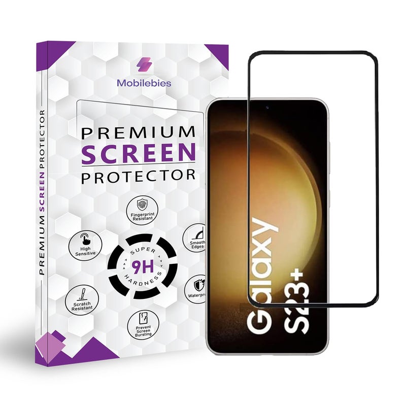 Mobilebies 9H Premium Black Border Tempered Glass Screen Protector (Non-UV Glass) for Samsung S23 Plus / S22 Plus (6.6 Inch, Pack of 1) | Full Screen Coverage (Edge to Edge) Screen Guard - Image 1